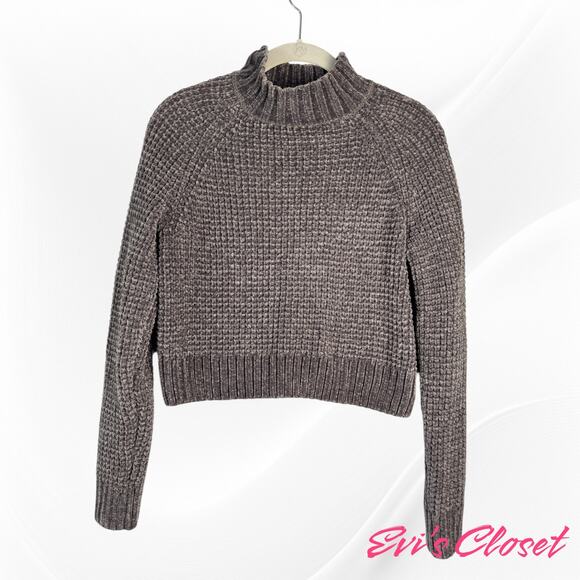 H&M Divided Sweater Dark Grey Chenille Mock Neck Cropped XS - Picture 1 of 6